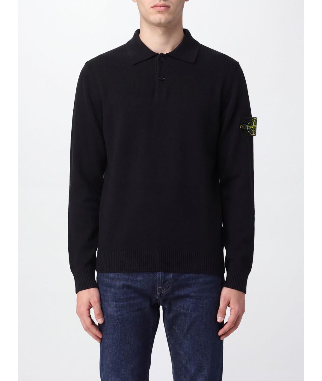 STONE ISLAND Черное шерстяное поло с длинным рукавом, фото 2