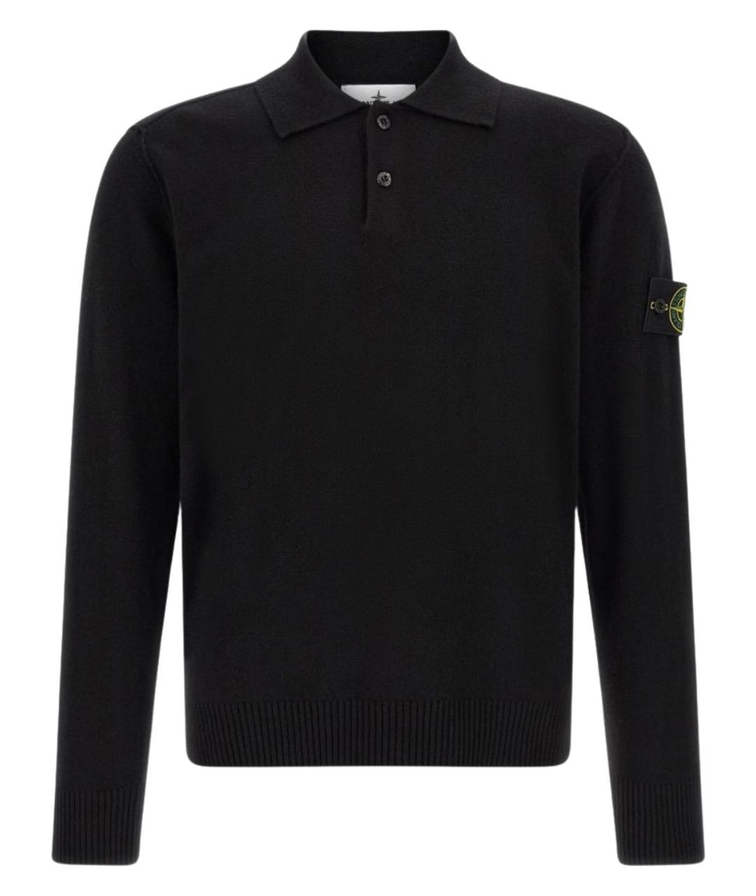 STONE ISLAND Черное шерстяное поло с длинным рукавом, фото 1