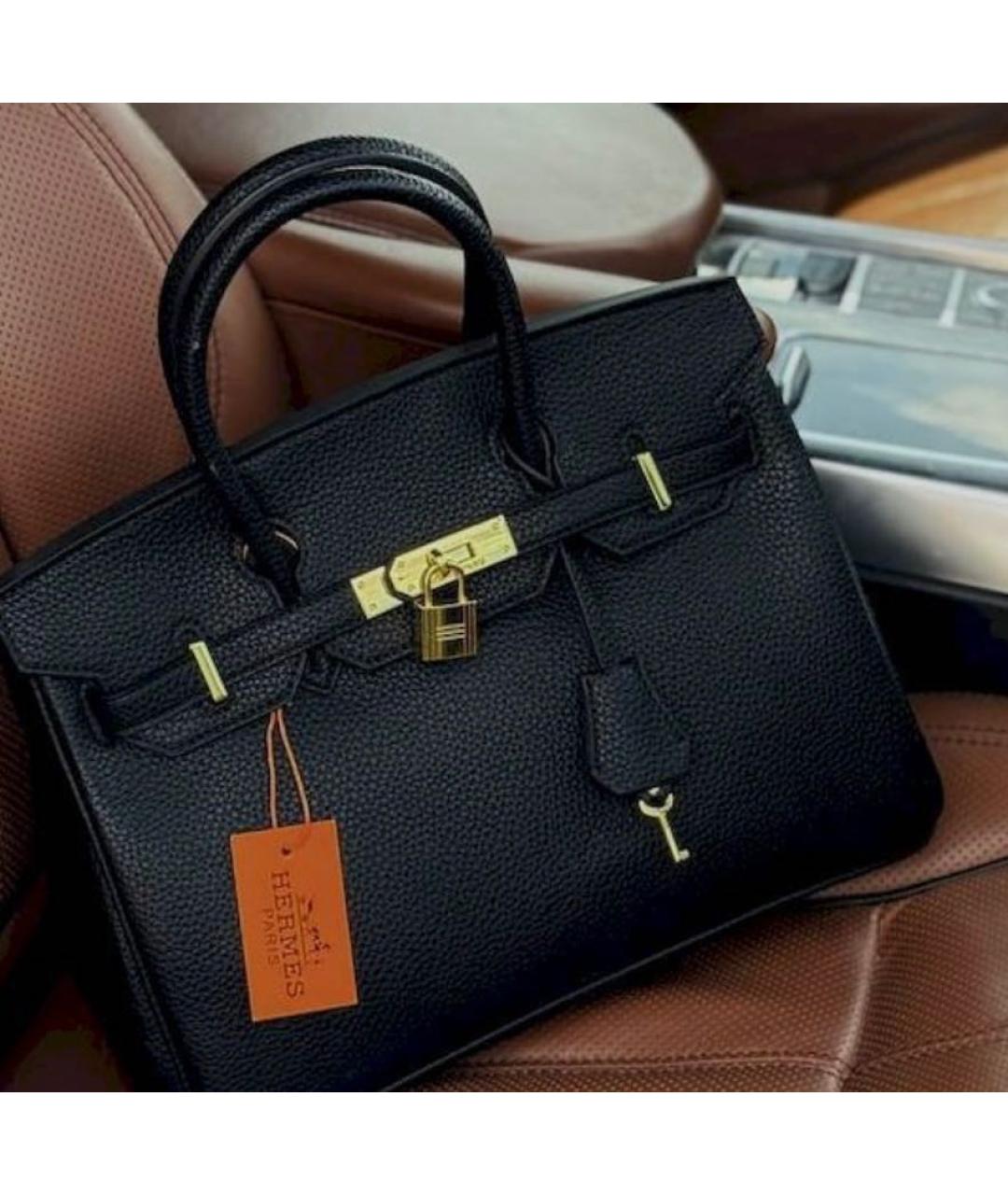 HERMES Черная кожаная сумка с короткими ручками, фото 5