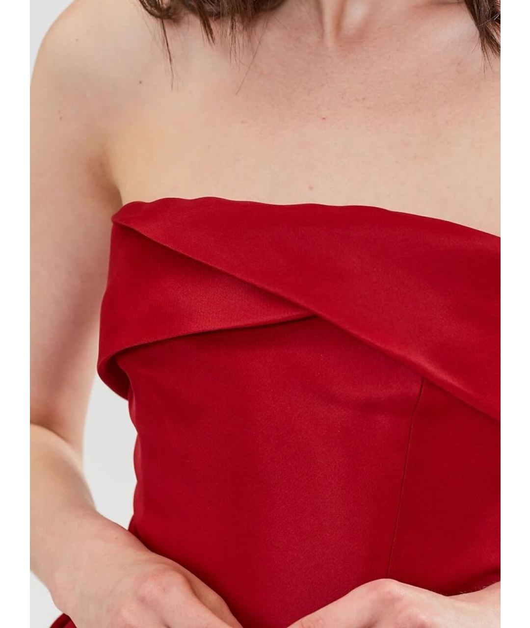 REEM ACRA Красное шелковое вечернее платье, фото 4