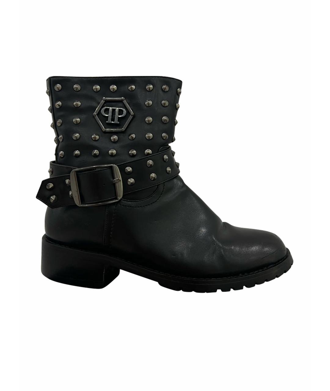 PHILIPP PLEIN Черные кожаные ботинки, фото 1
