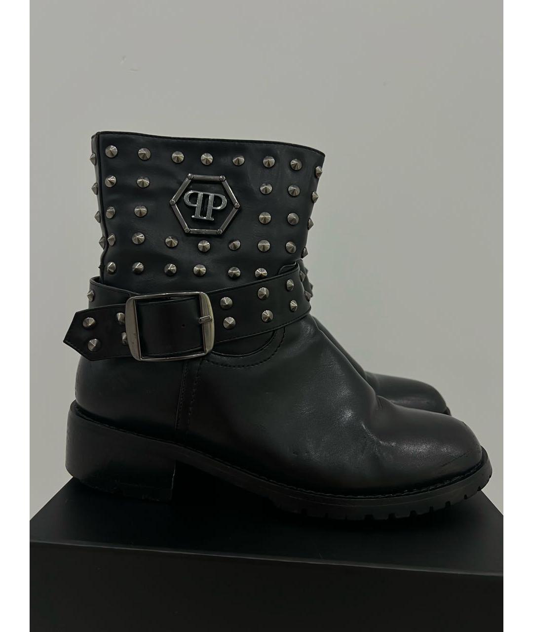 PHILIPP PLEIN Черные кожаные ботинки, фото 2