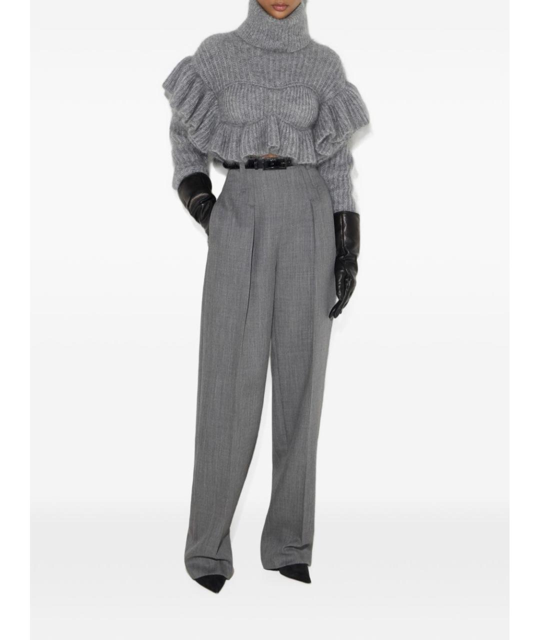 ELISABETTA FRANCHI Серые шерстяные прямые брюки, фото 4