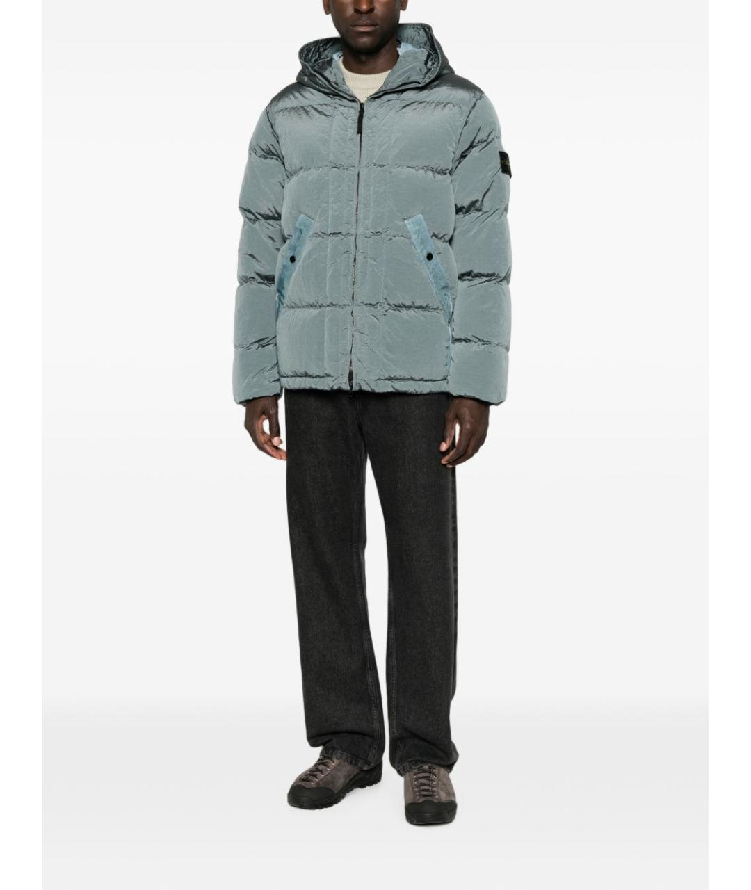 STONE ISLAND Серый нейлоновый пуховик, фото 5