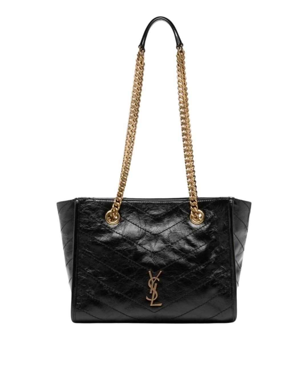 SAINT LAURENT Черная кожаная сумка тоут, фото 1