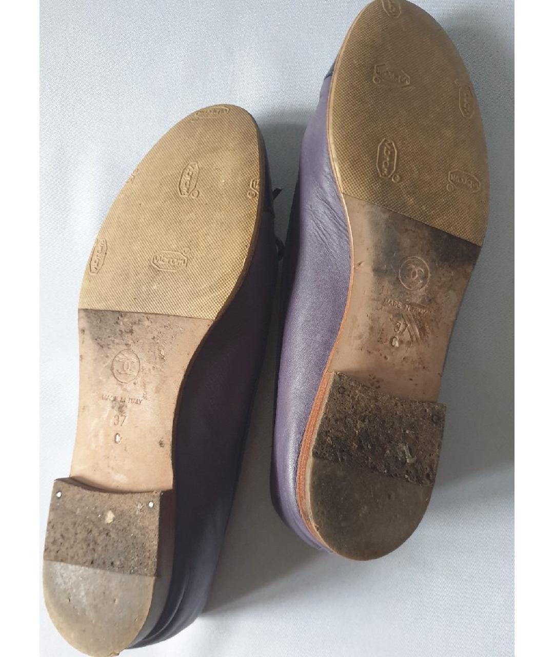 CHANEL PRE-OWNED Фиолетовые кожаные балетки, фото 5