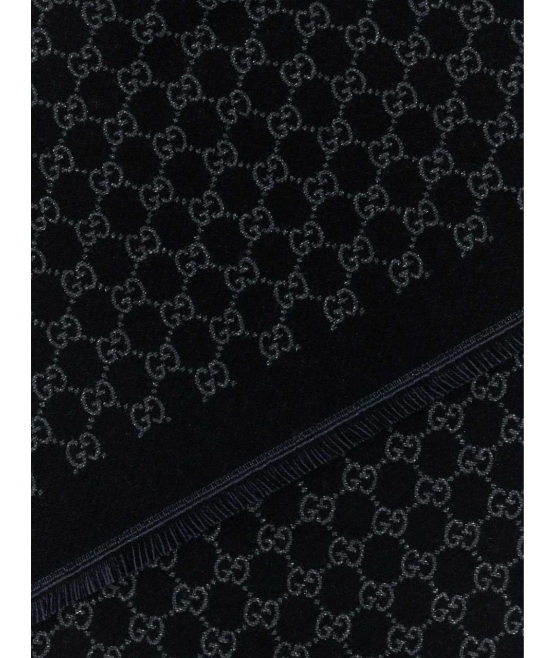 GUCCI Черный шерстяной шарф, фото 2