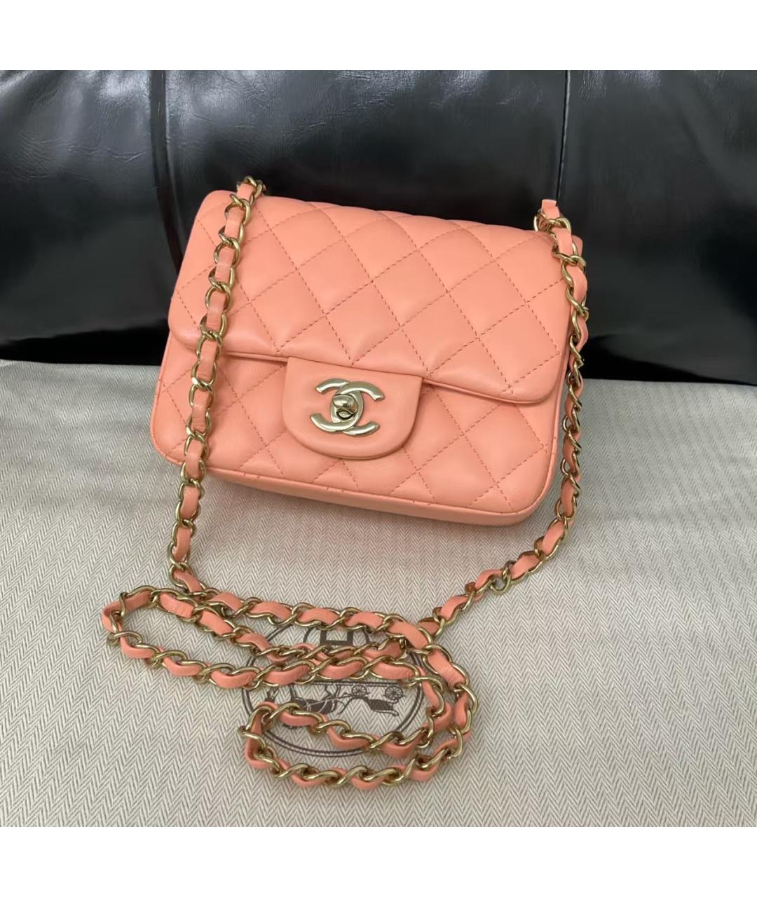 CHANEL Коралловая кожаная сумка через плечо, фото 6