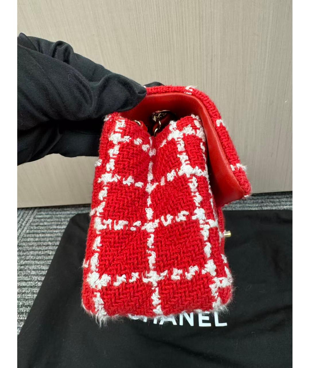 CHANEL Красная твидовая сумка через плечо, фото 4