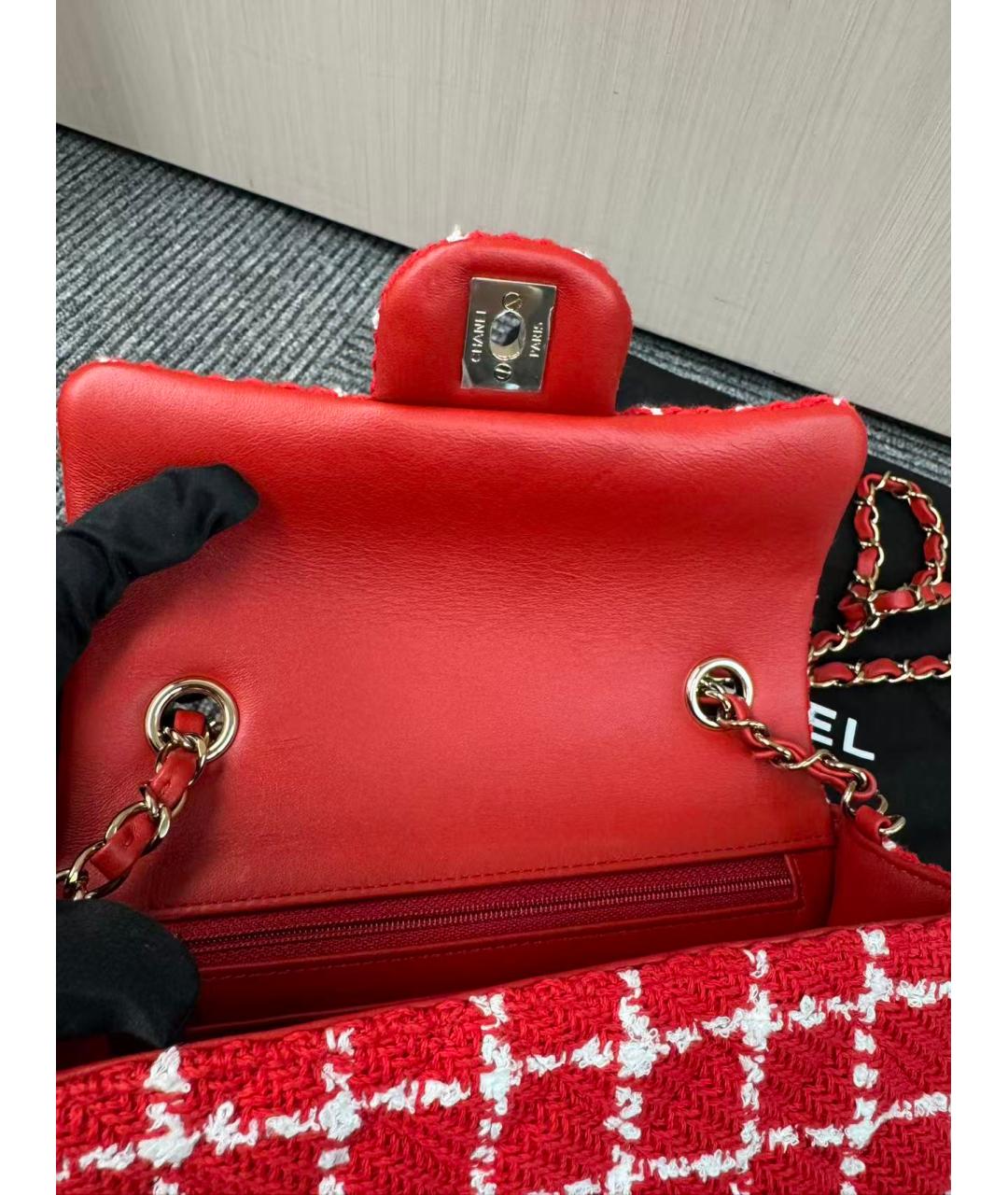 CHANEL Красная твидовая сумка через плечо, фото 5