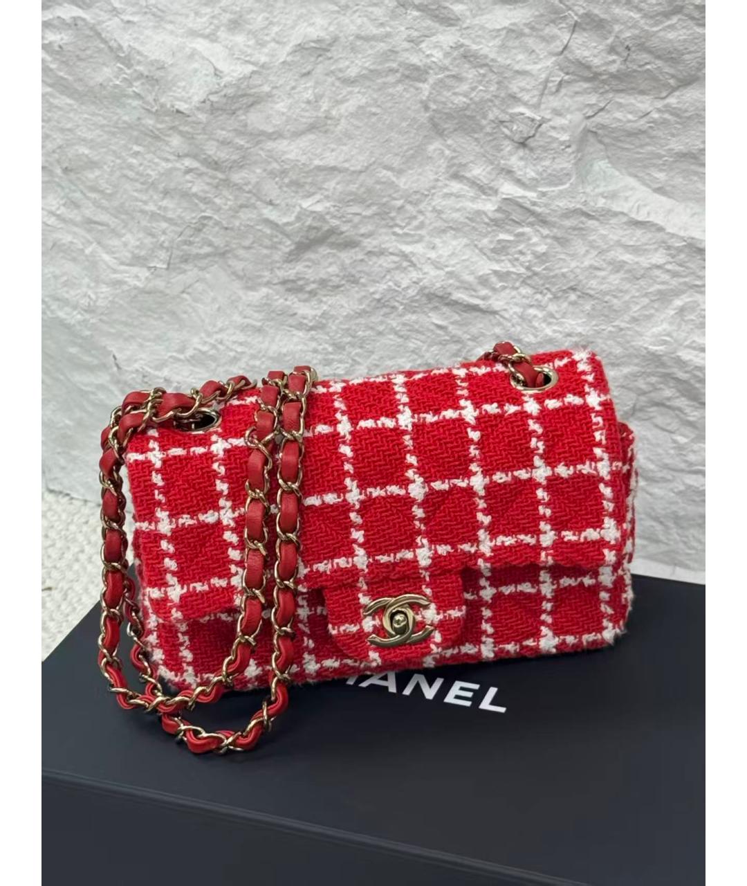 CHANEL Красная твидовая сумка через плечо, фото 6
