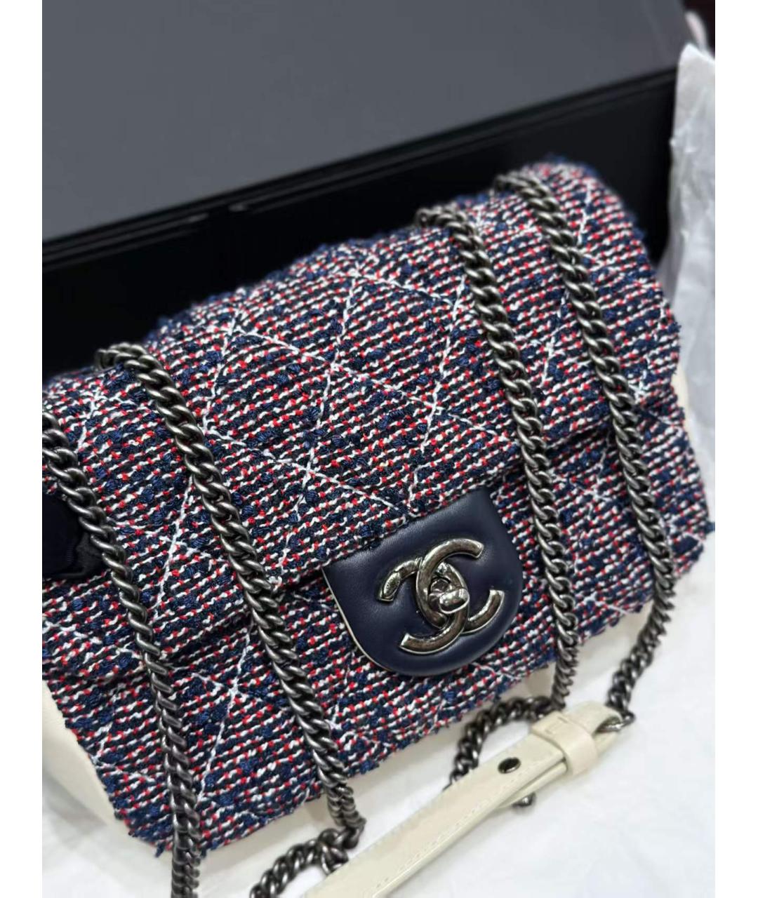CHANEL Темно-синяя тканевая сумка через плечо, фото 4