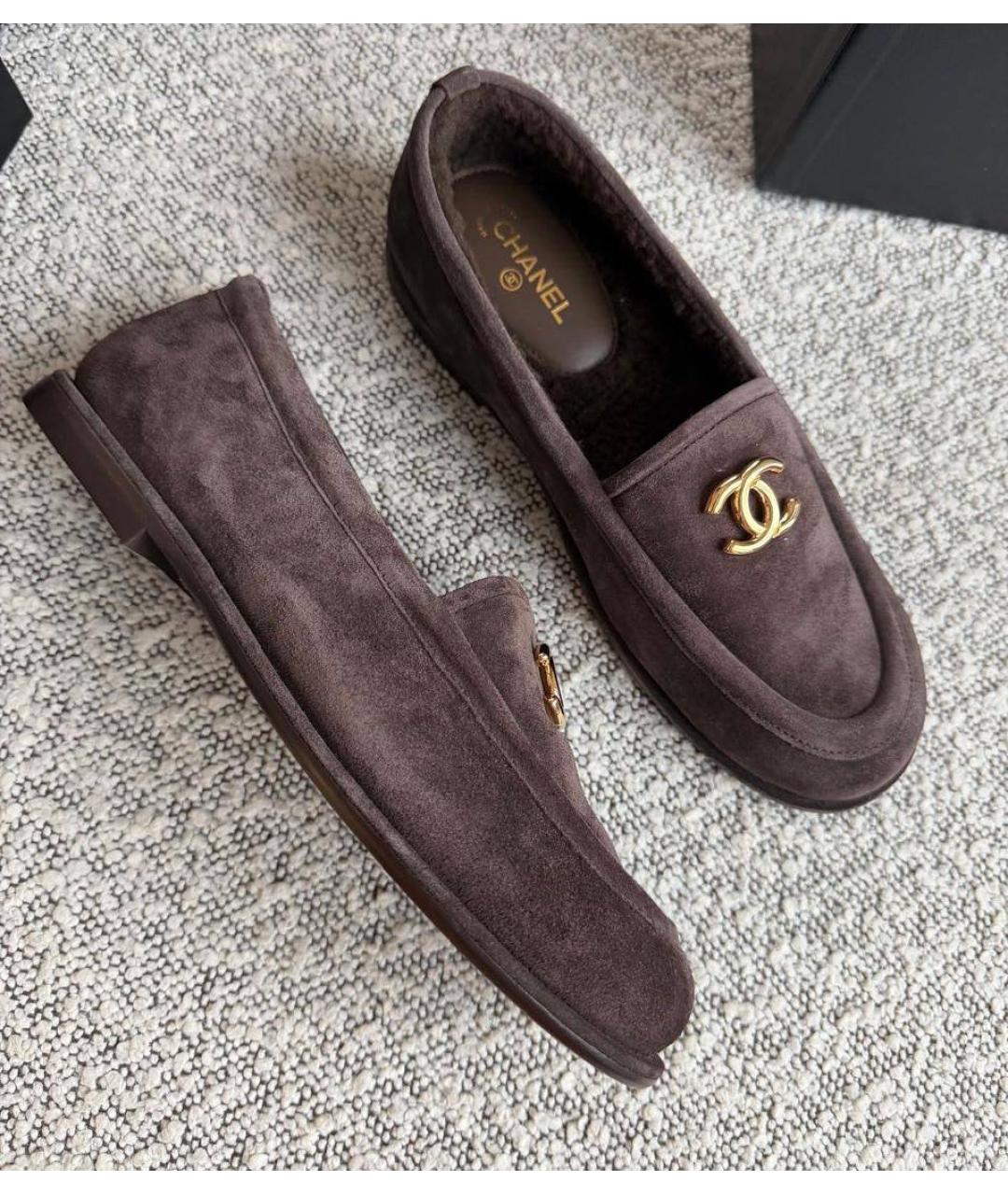 CHANEL Коричневые замшевые лоферы, фото 4
