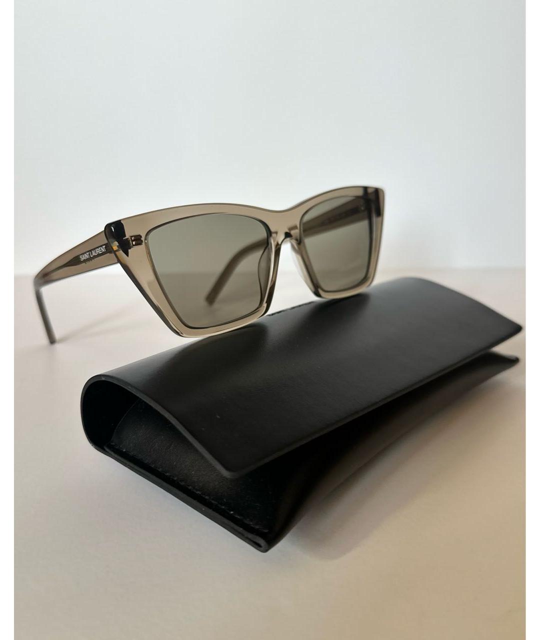 SAINT LAURENT Бежевые пластиковые солнцезащитные очки, фото 5