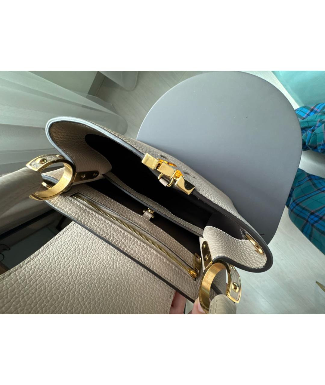 LOUIS VUITTON Серая кожаная сумка тоут, фото 4