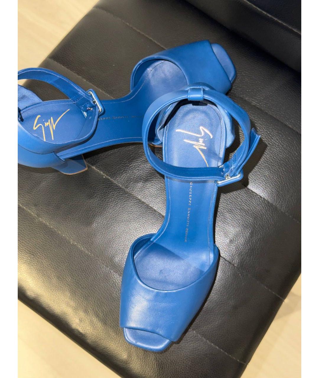 GIUSEPPE ZANOTTI DESIGN Синие кожаные босоножки, фото 7