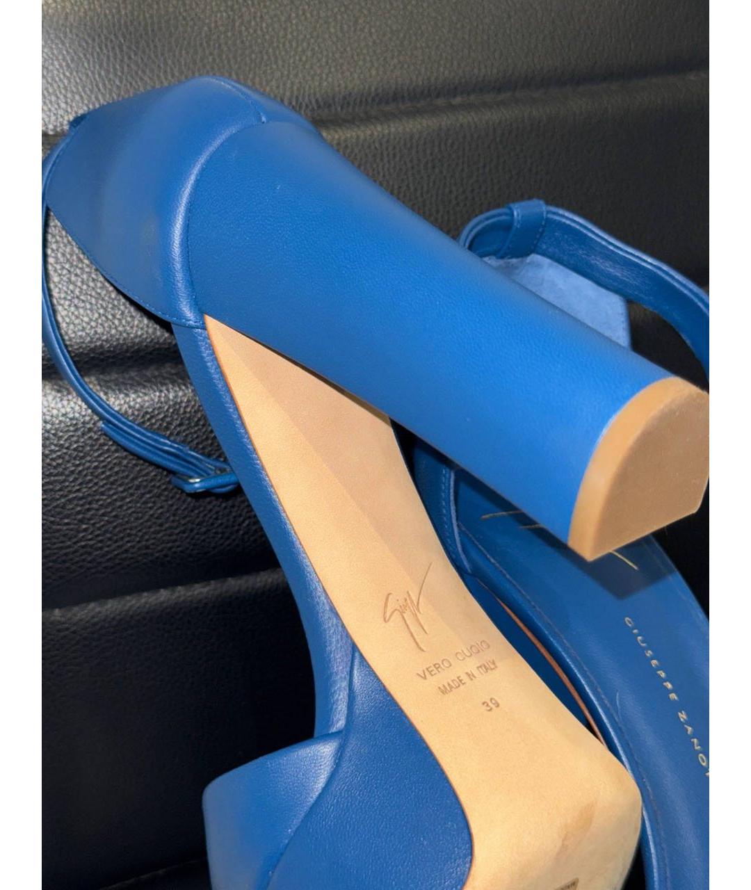 GIUSEPPE ZANOTTI DESIGN Синие кожаные босоножки, фото 6