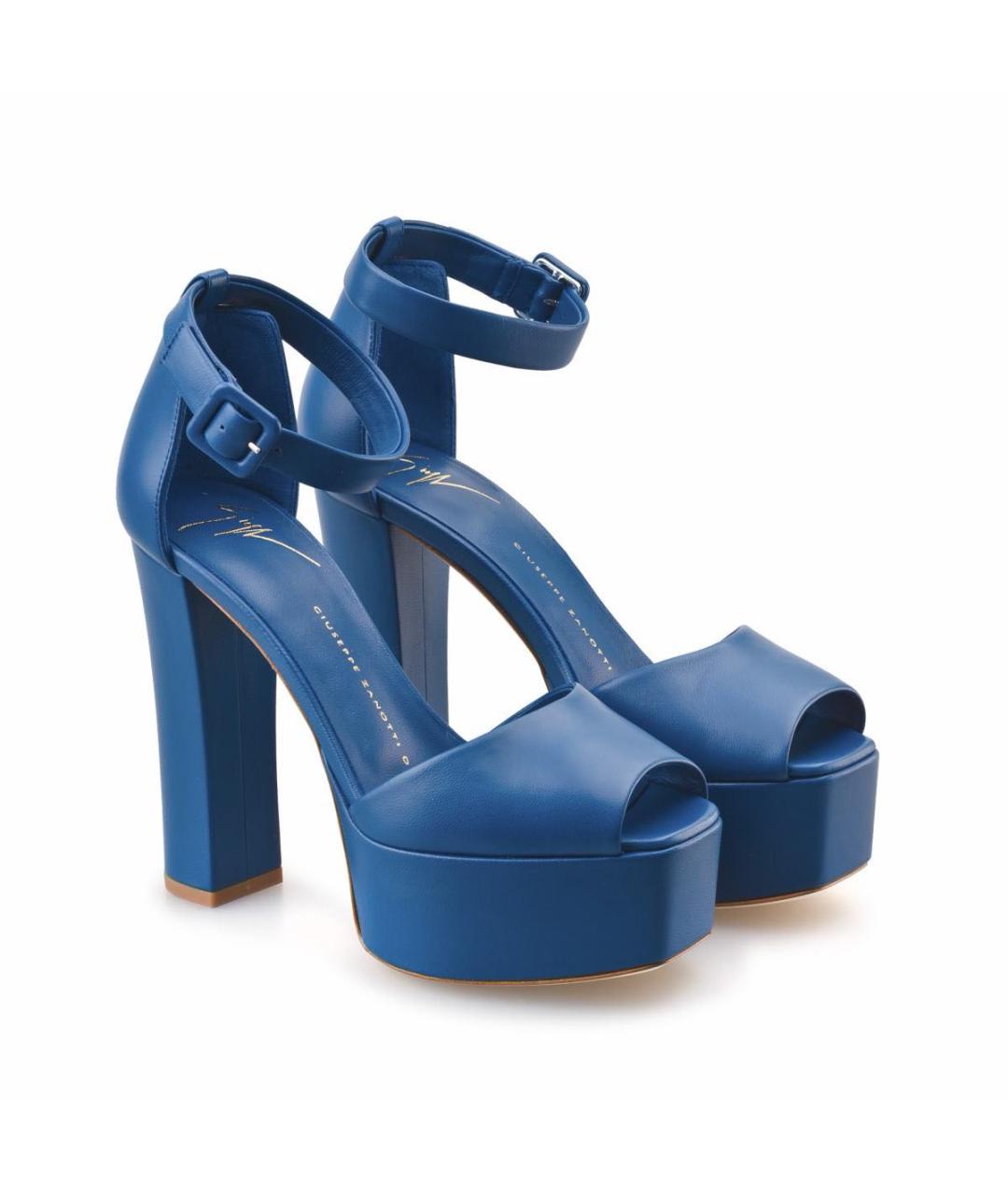 GIUSEPPE ZANOTTI DESIGN Синие кожаные босоножки, фото 9