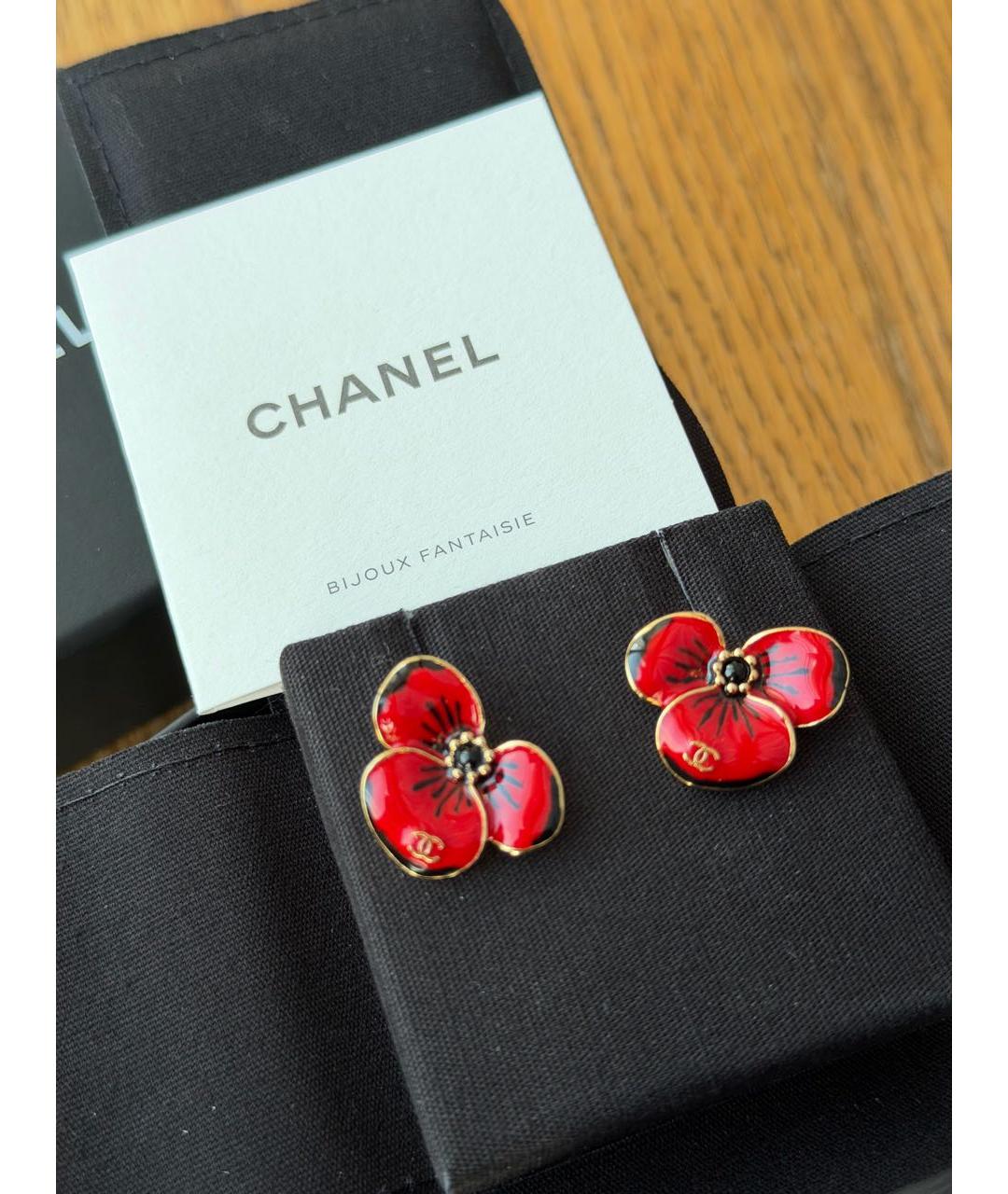 CHANEL Красные металлические серьги, фото 3