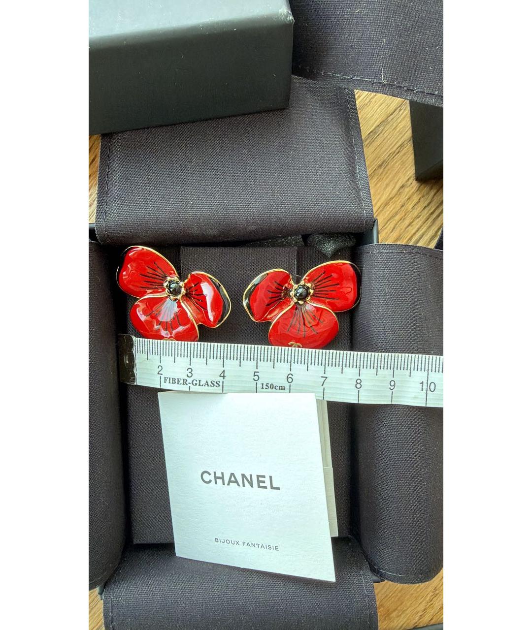 CHANEL Красные металлические серьги, фото 4