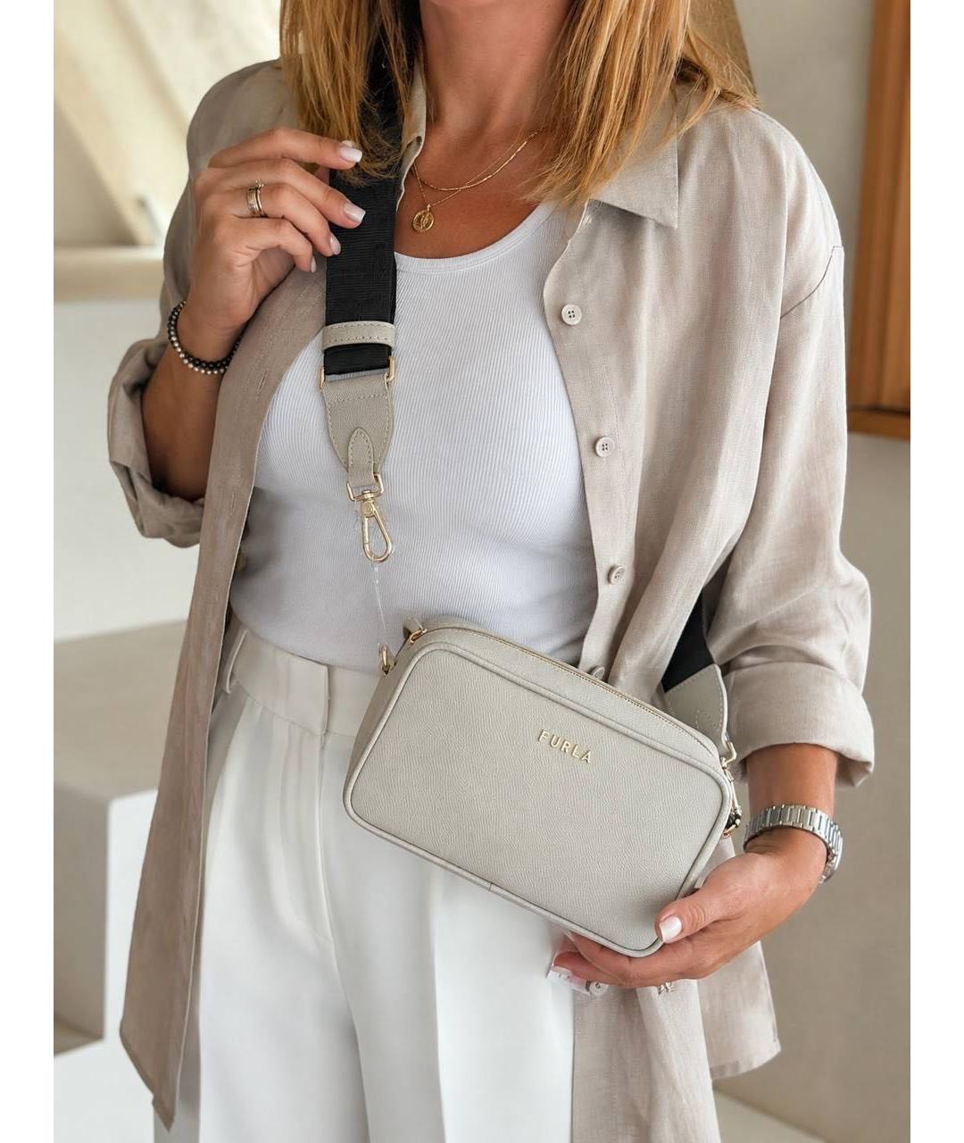FURLA Бежевая кожаная сумка через плечо, фото 7
