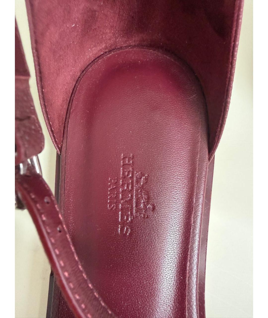 HERMES Бордовые кожаные сандалии, фото 6