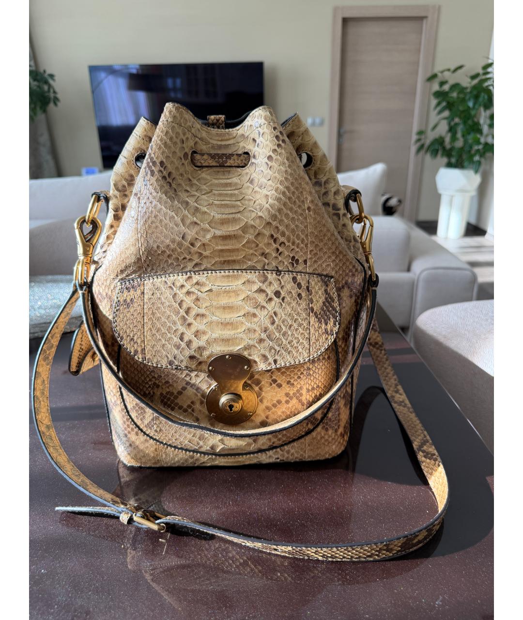 RALPH LAUREN Бежевый рюкзак из кожи питона, фото 3