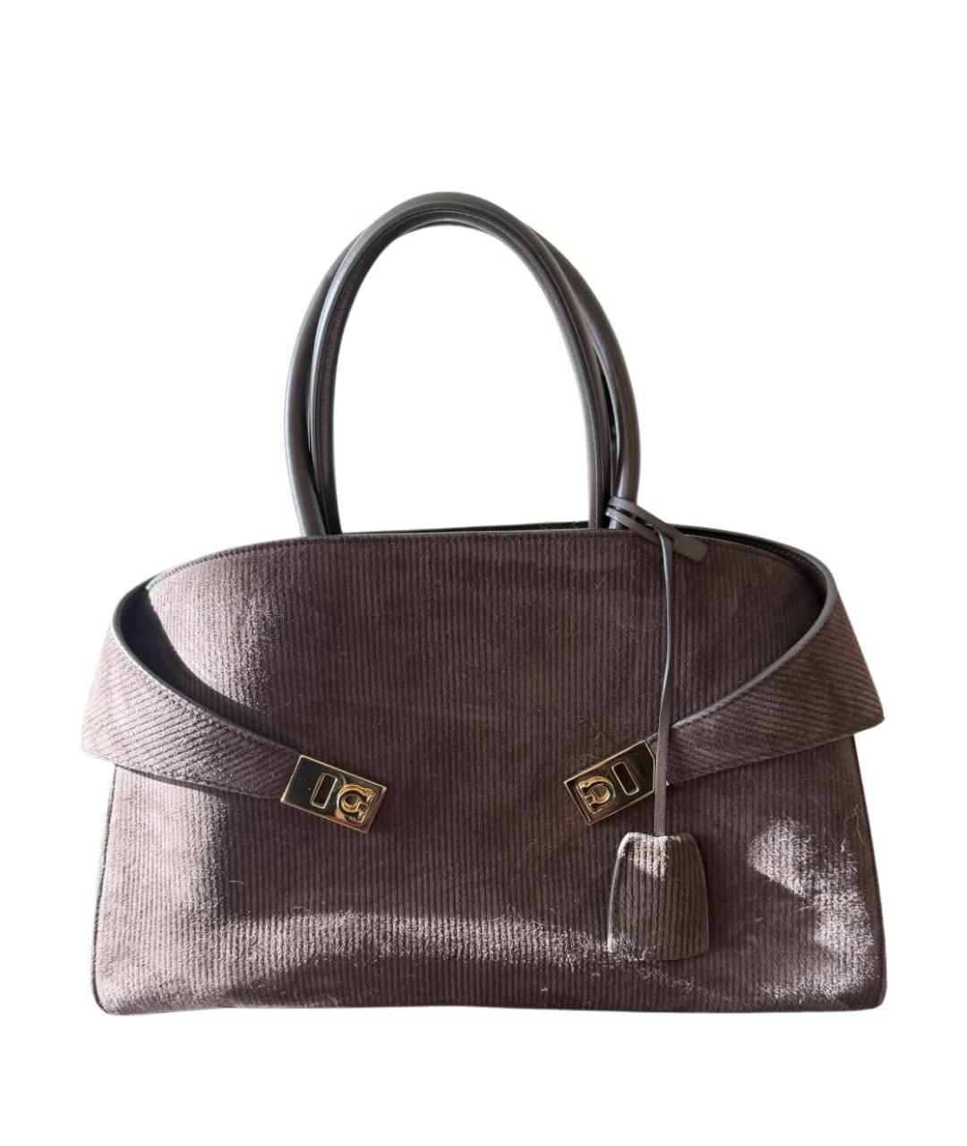FERRAGAMO Коричневая замшевая сумка тоут, фото 1