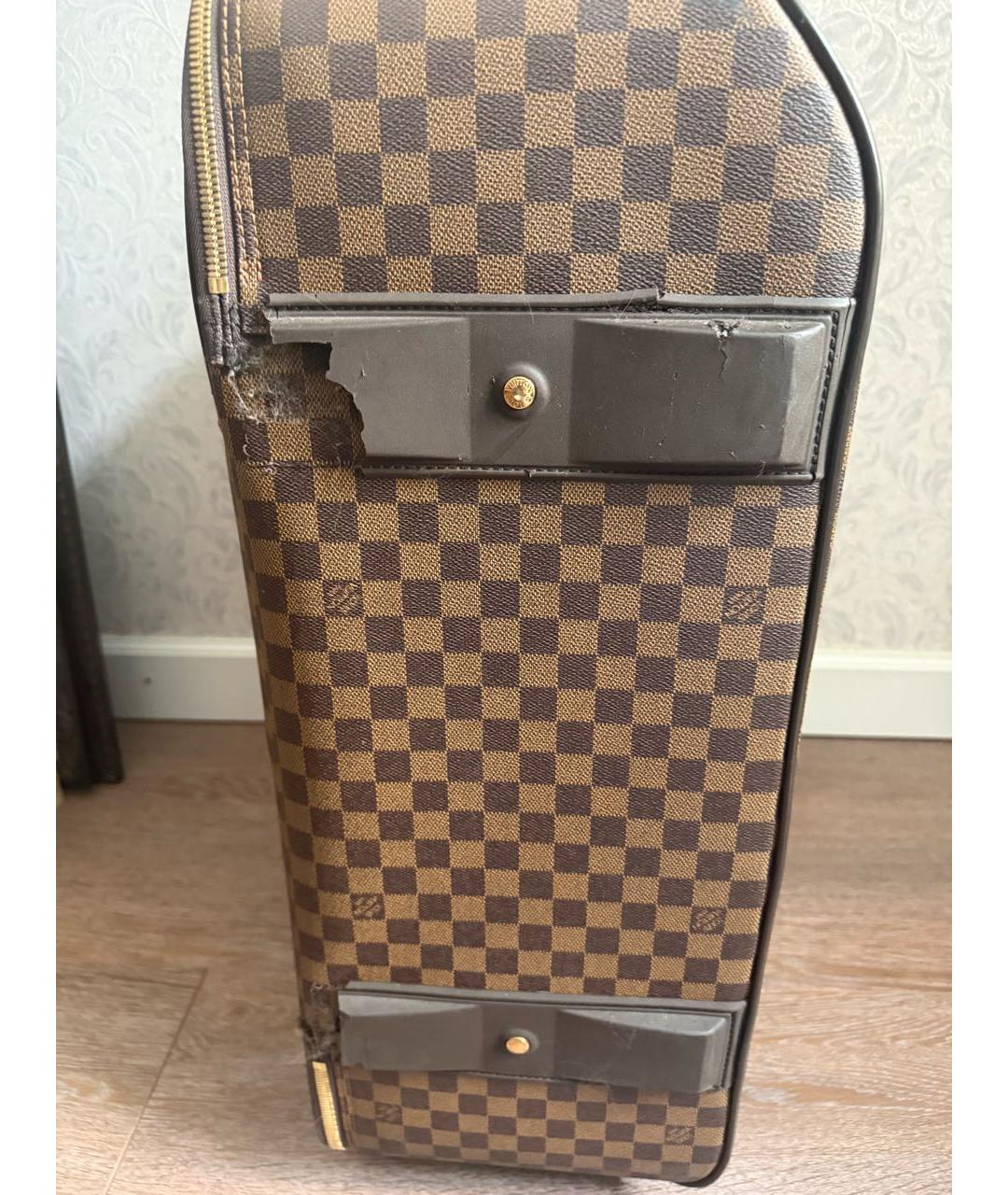 LOUIS VUITTON Коричневый кожаный чемодан, фото 6