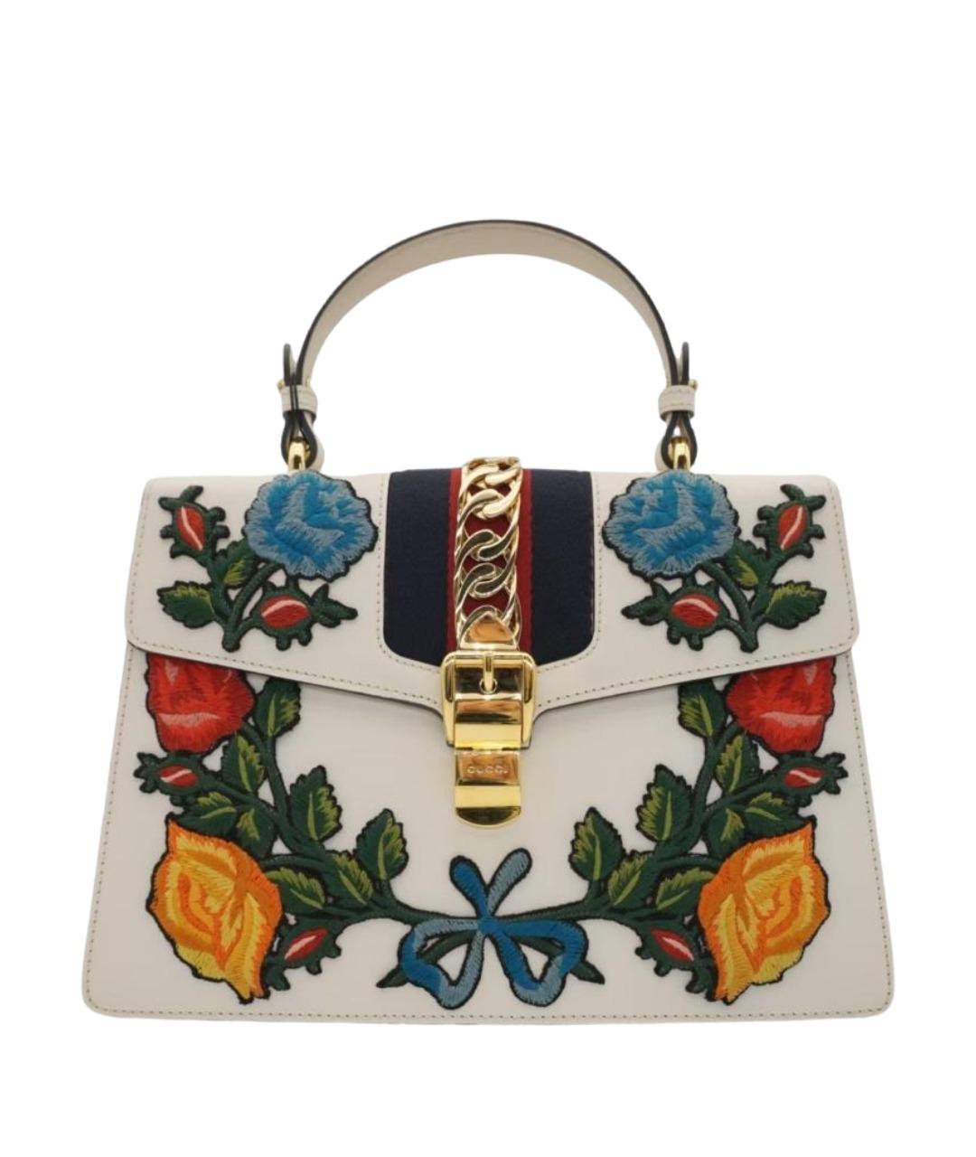 GUCCI Белая кожаная сумка с короткими ручками, фото 1