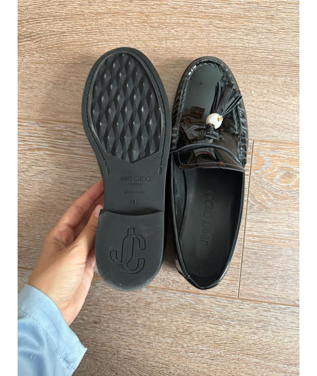 JIMMY CHOO Черные лоферы из лакированной кожи, фото 4