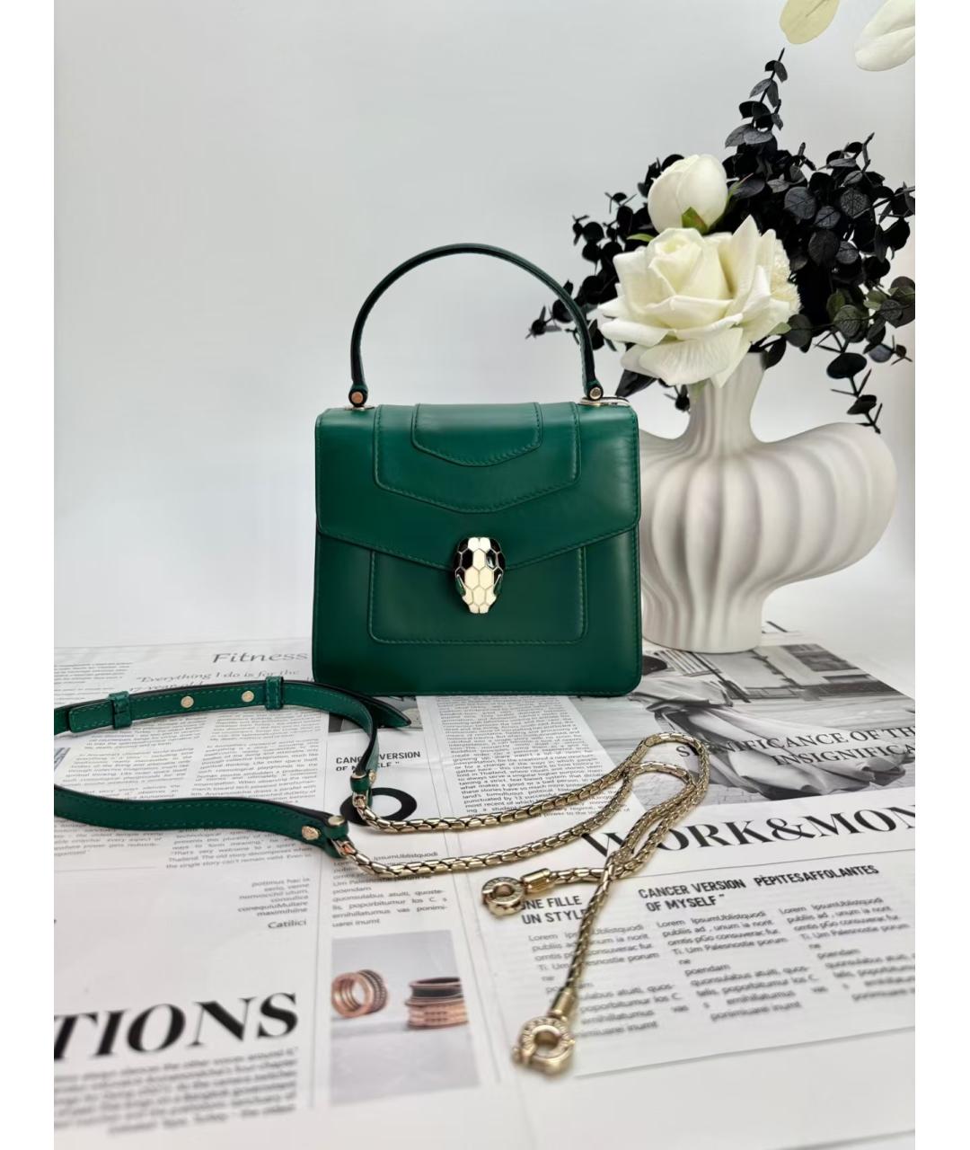BVLGARI Зеленая кожаная сумка через плечо, фото 2