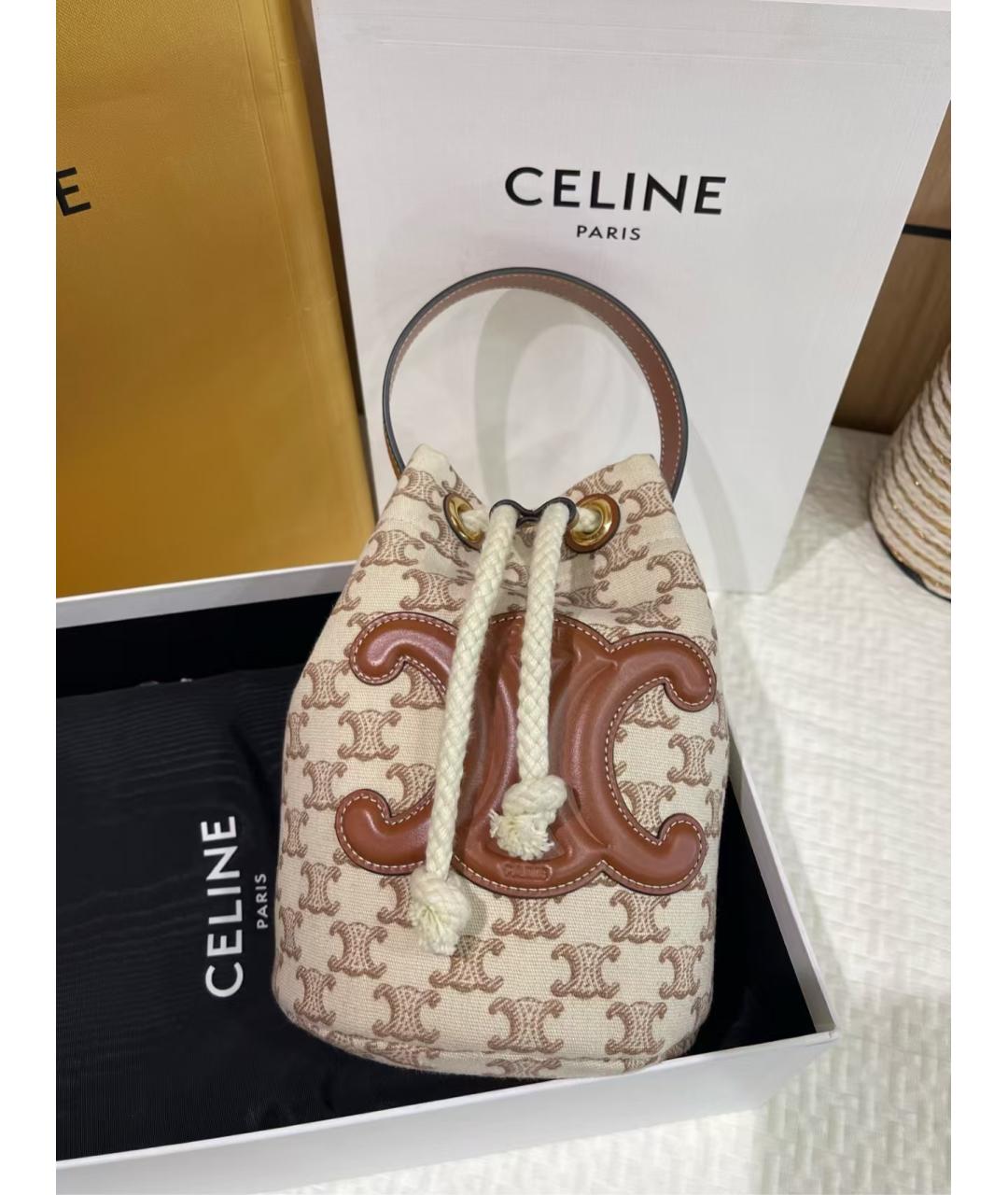 CELINE Бежевая тканевая сумка через плечо, фото 5