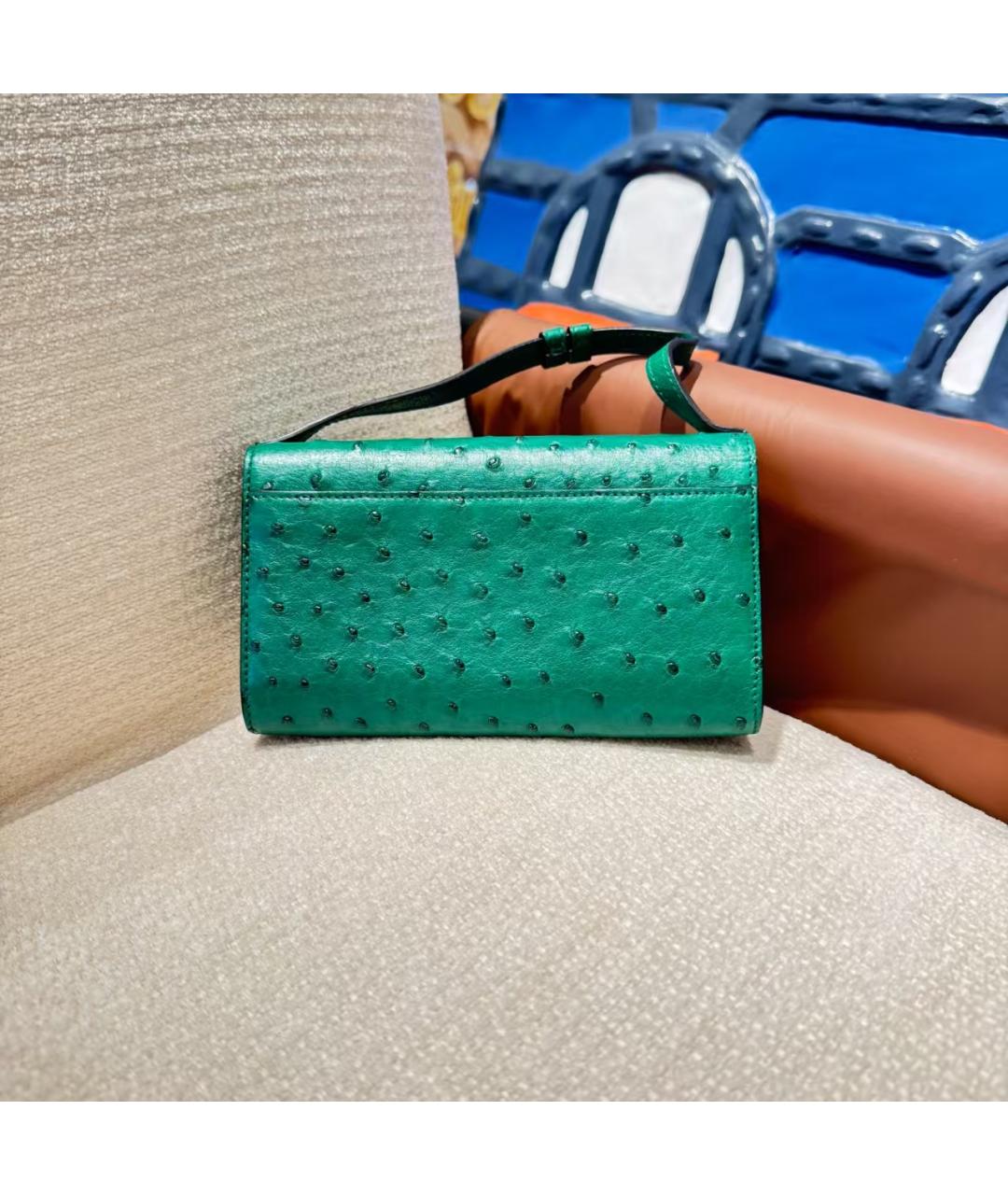 GUCCI Зеленая сумка с короткими ручками из кожи страуса, фото 4