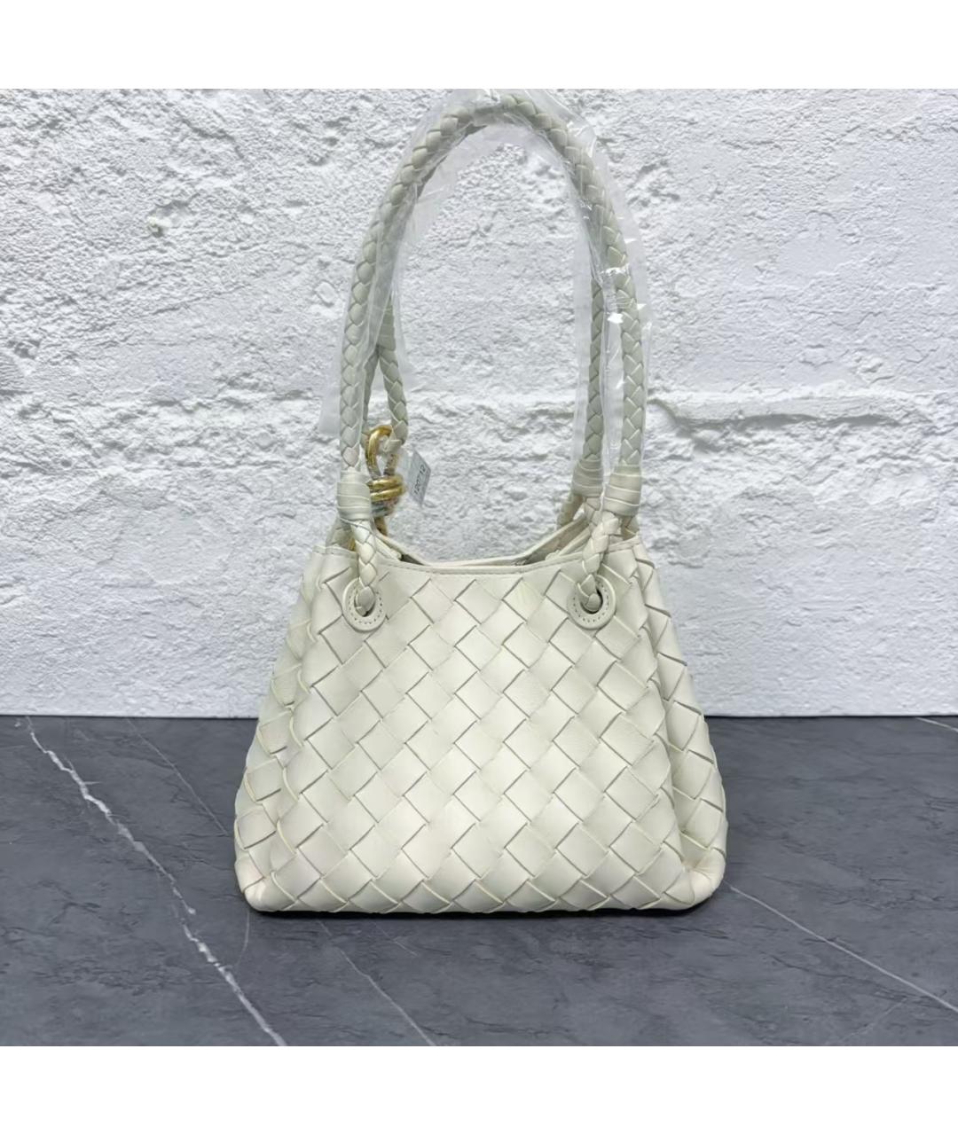 BOTTEGA VENETA Белая кожаная сумка с короткими ручками, фото 5