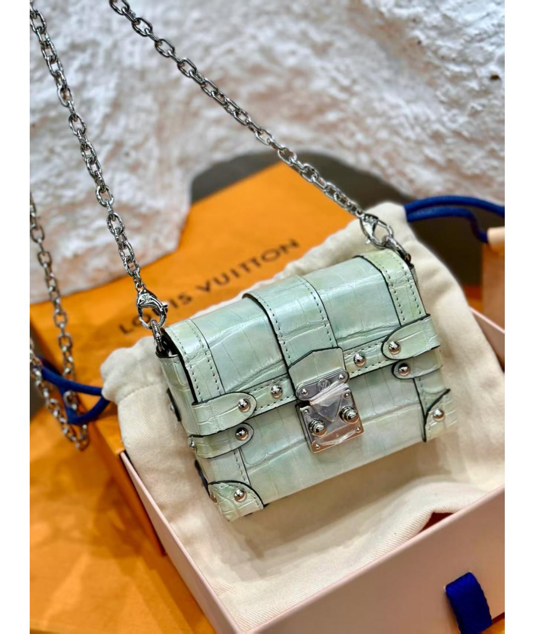 LOUIS VUITTON Бирюзовая сумка через плечо из кожи крокодила, фото 4