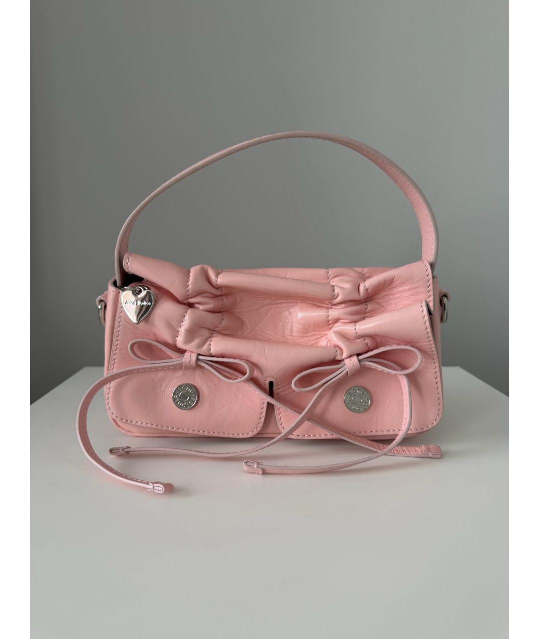 ACNE STUDIOS Розовая кожаная сумка с короткими ручками, фото 9