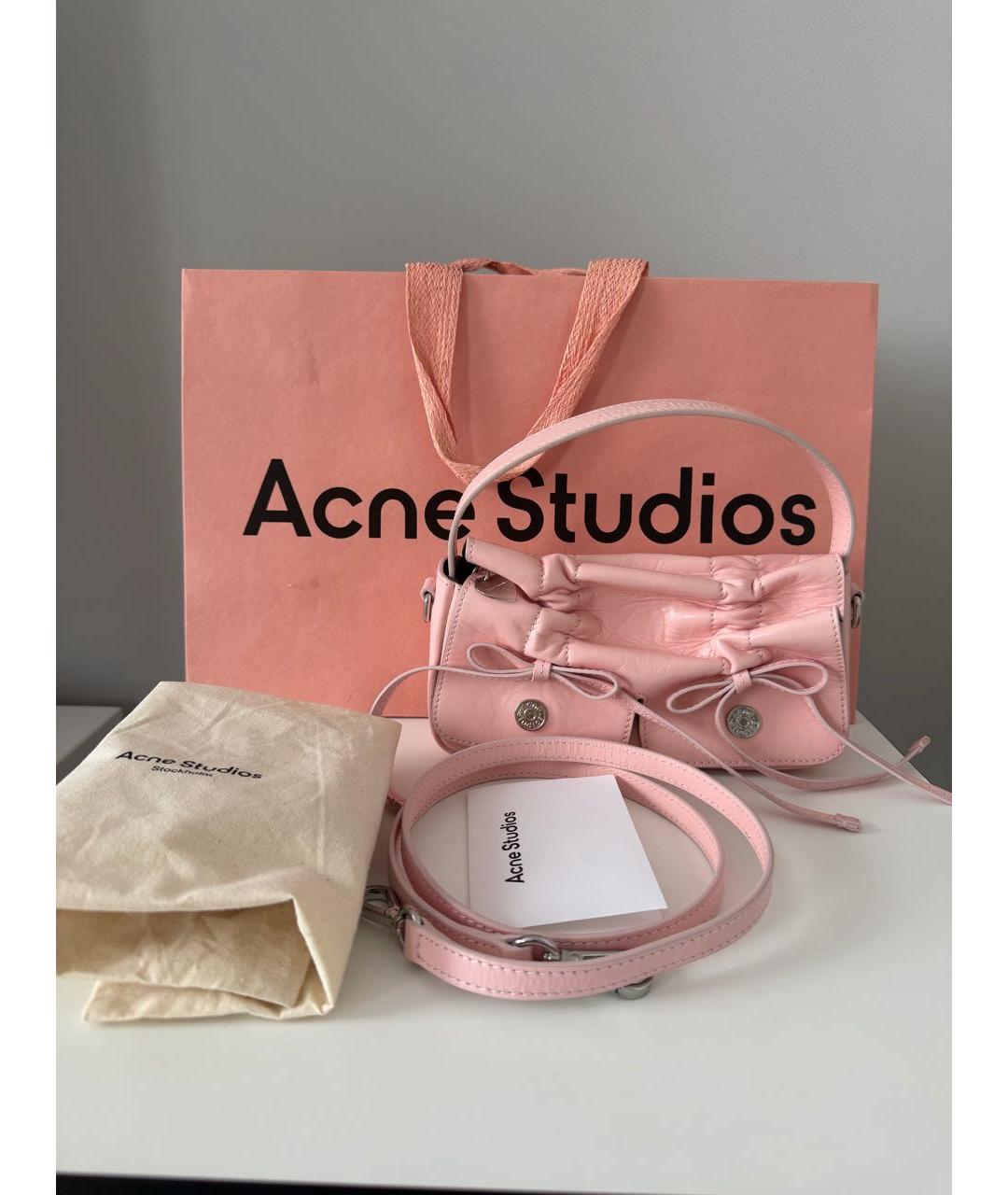 ACNE STUDIOS Розовая кожаная сумка с короткими ручками, фото 5