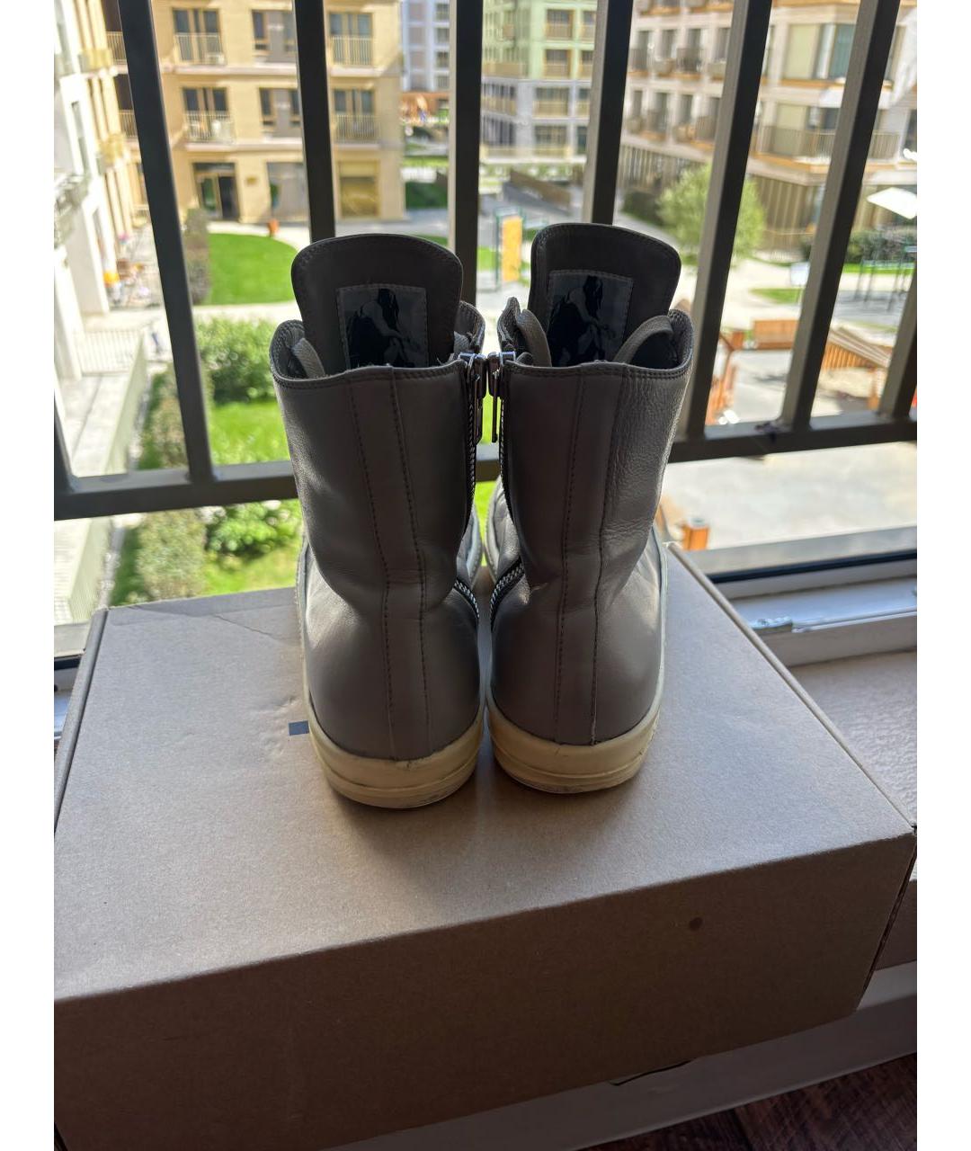 RICK OWENS Серые кожаные высокие кроссовки / кеды, фото 4