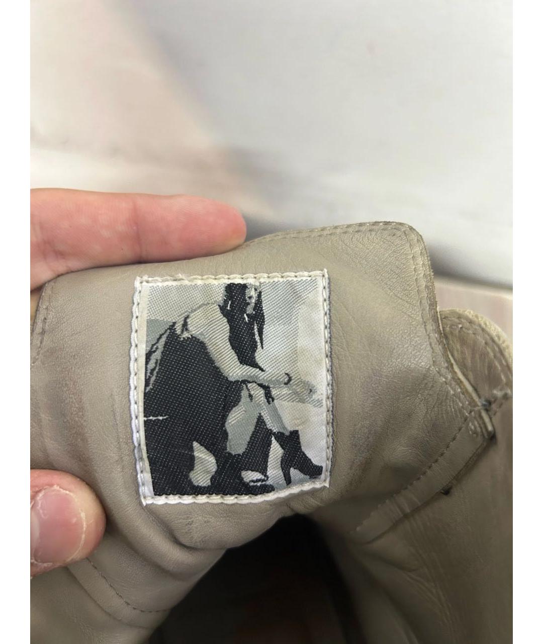 RICK OWENS Серые кожаные высокие кроссовки / кеды, фото 6