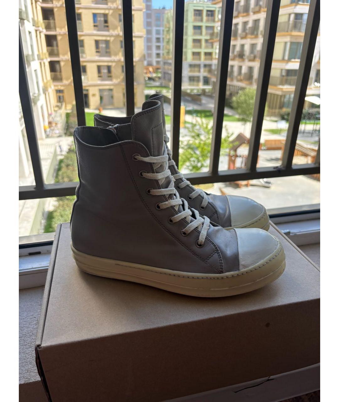RICK OWENS Серые кожаные высокие кроссовки / кеды, фото 9