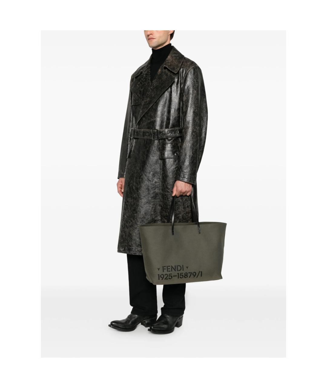 FENDI Серая тканевая сумка тоут, фото 2