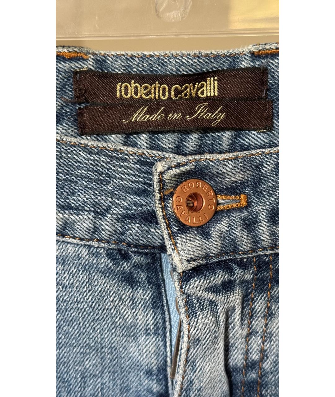 ROBERTO CAVALLI Голубые хлопковые прямые джинсы, фото 3