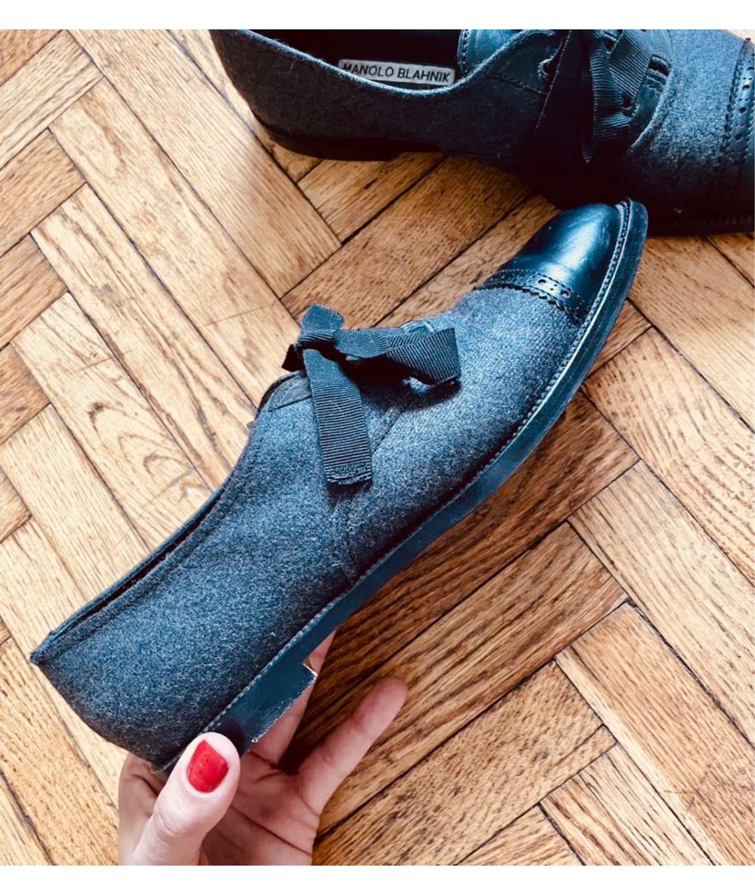 MANOLO BLAHNIK Антрацитовые кожаные брогги и оксфорды, фото 7