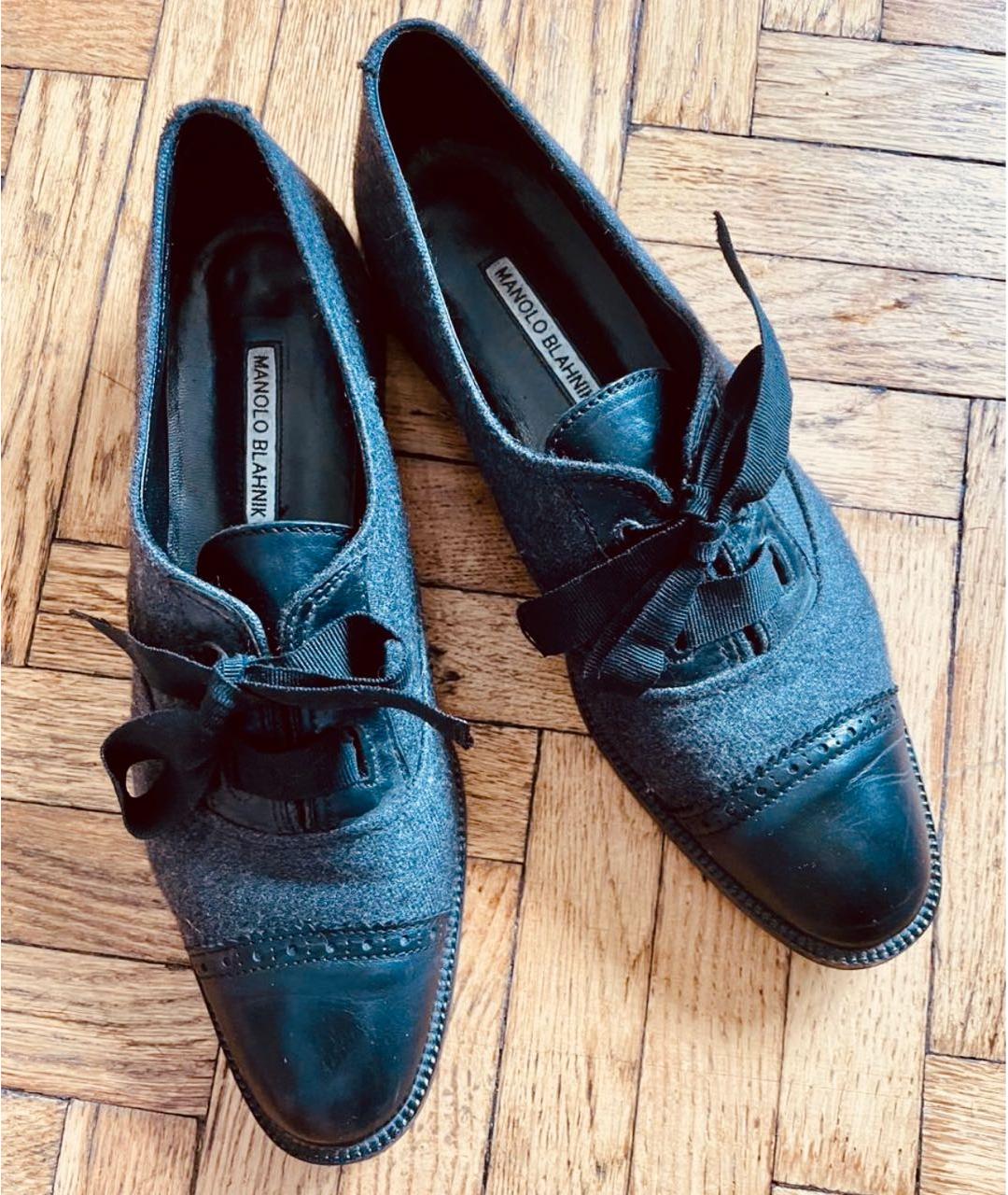 MANOLO BLAHNIK Антрацитовые кожаные брогги и оксфорды, фото 2