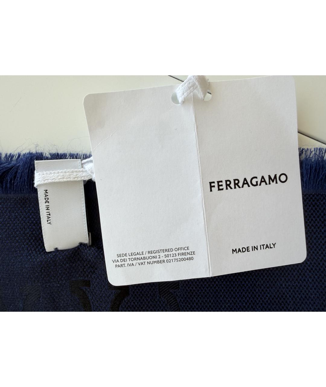 FERRAGAMO Синий кашемировый шарф, фото 3