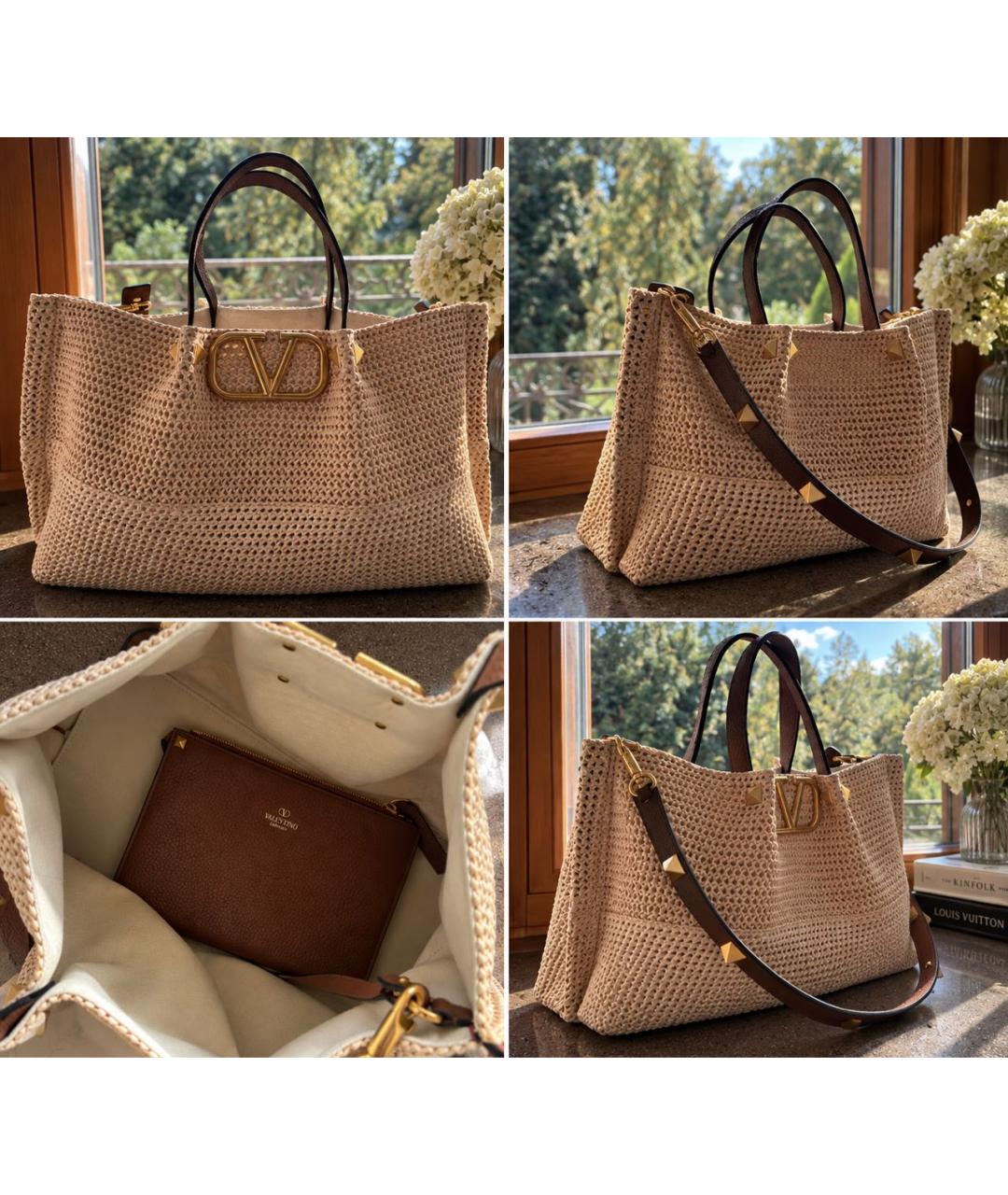 VALENTINO Бежевая рафиевая сумка тоут, фото 4