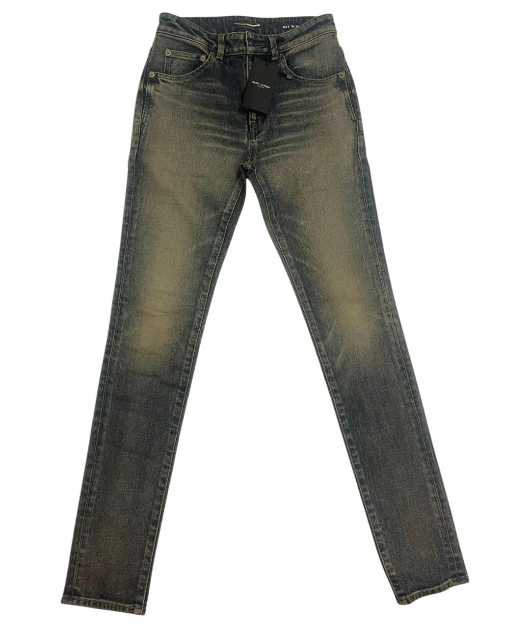 SAINT LAURENT Синие хлопко-эластановые джинсы слим, фото 1