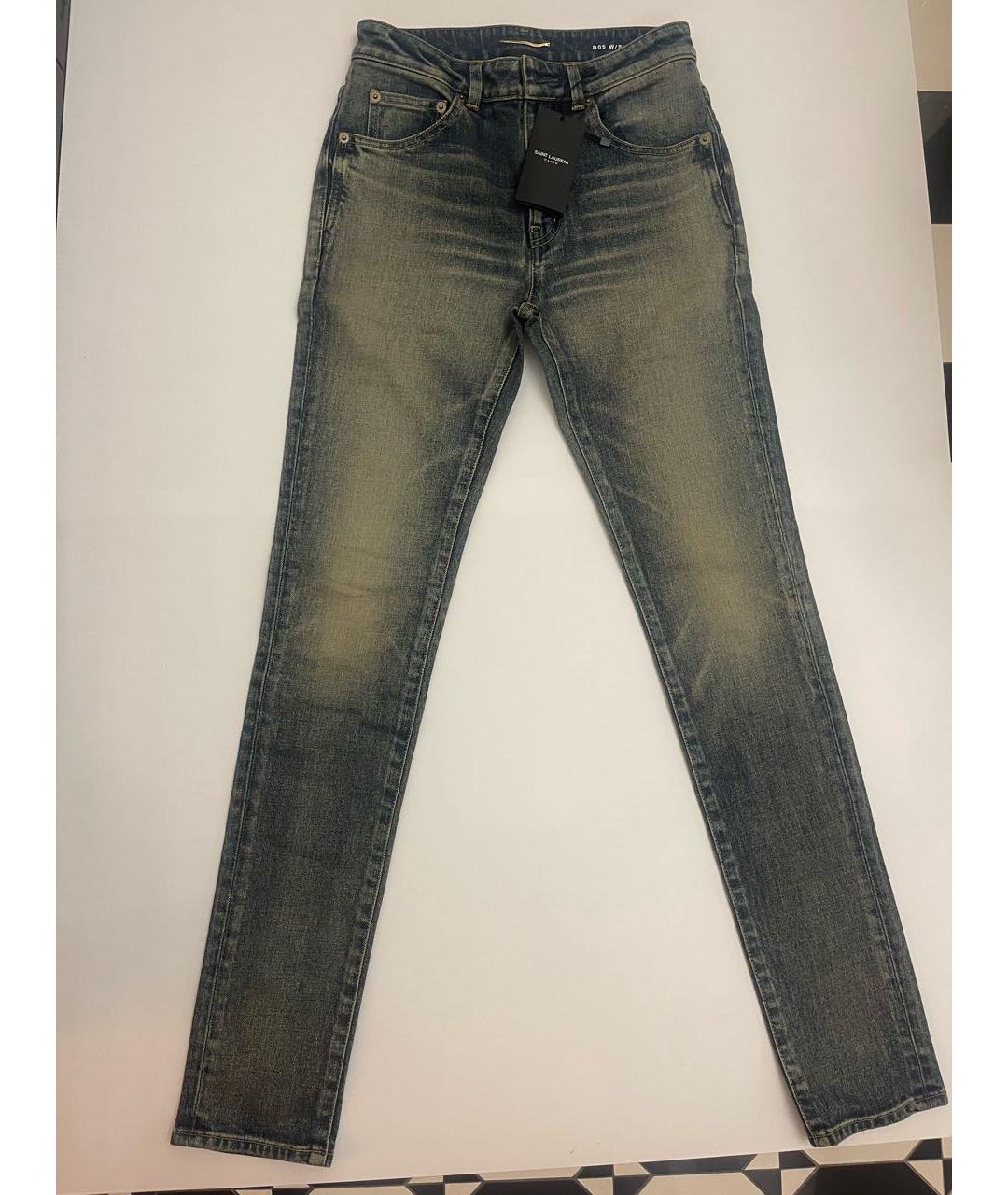 SAINT LAURENT Синие хлопко-эластановые джинсы слим, фото 7