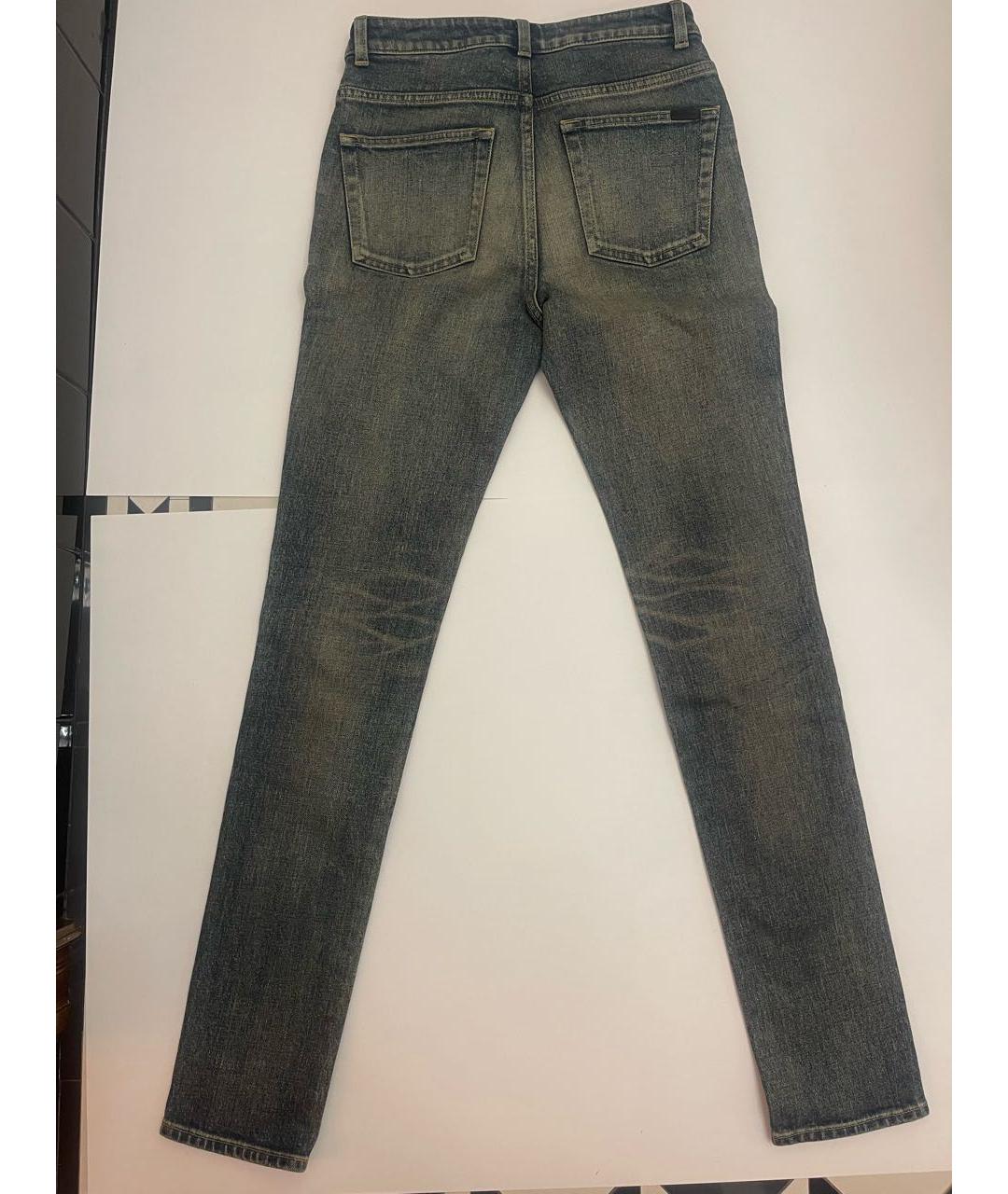 SAINT LAURENT Синие хлопко-эластановые джинсы слим, фото 2